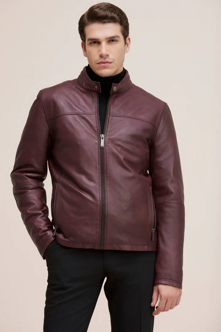 BOWEN Lamb Leather Moto Bomber Jacket
