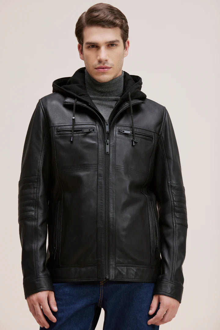 JAXON Lamb Leather Jacket with Zip-Out Hood