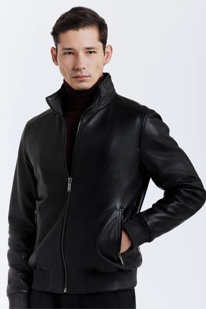 ASHER Lamb Leather Bomber Jacket