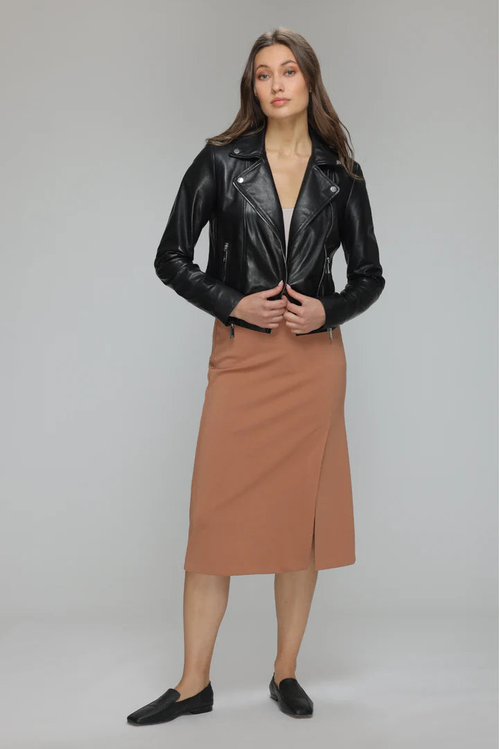 DARIA Cropped Lamb Leather Moto Jacket