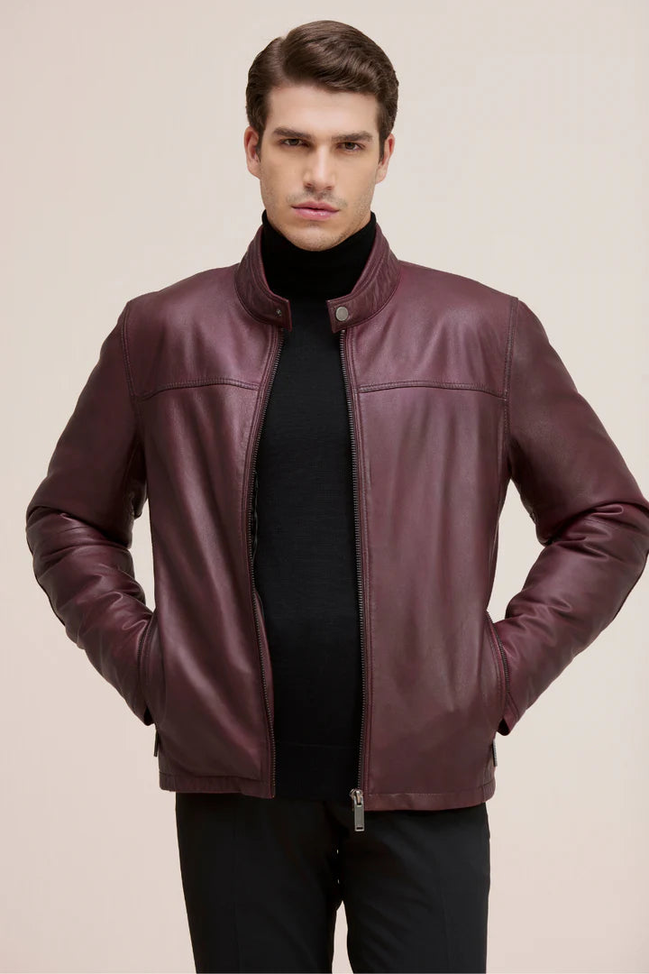 BOWEN Lamb Leather Moto Bomber Jacket