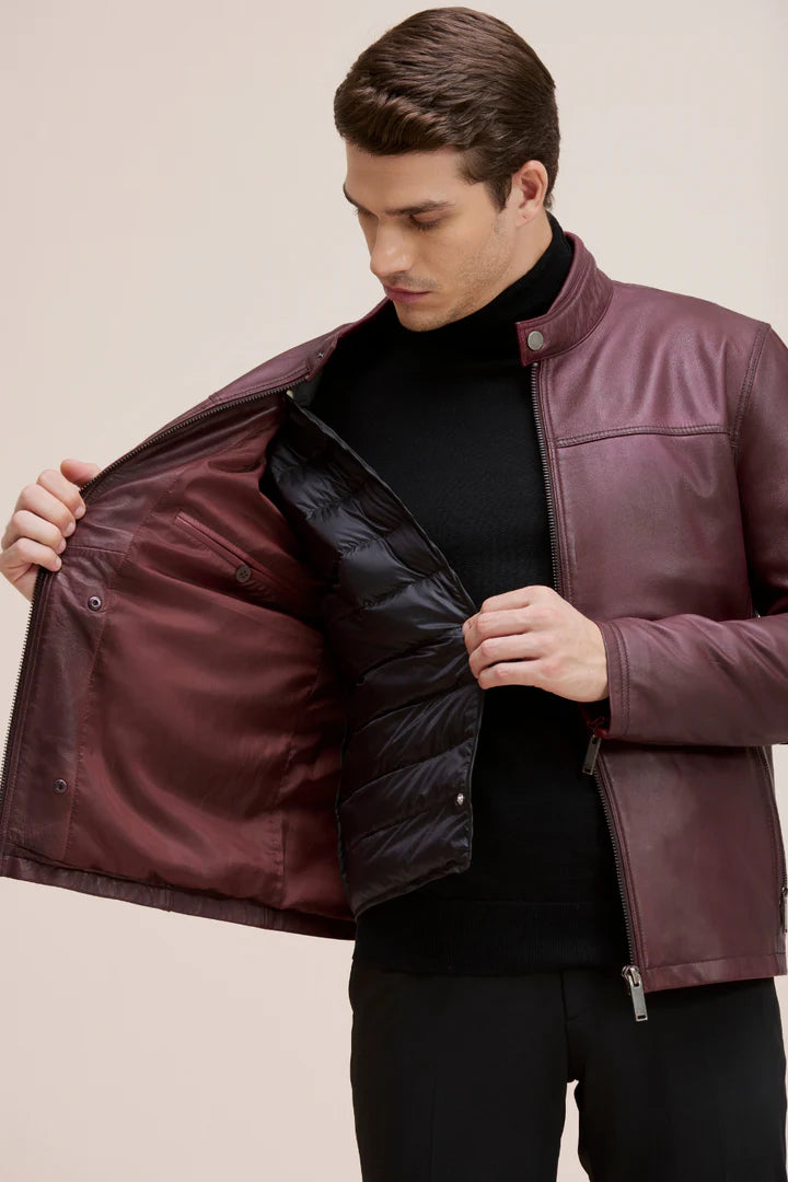 BOWEN Lamb Leather Moto Bomber Jacket