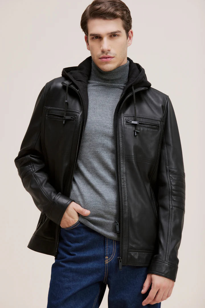 JAXON Lamb Leather Jacket with Zip-Out Hood