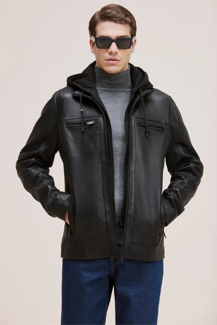 JAXON Lamb Leather Jacket with Zip-Out Hood