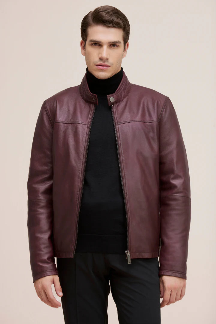 BOWEN Lamb Leather Moto Bomber Jacket