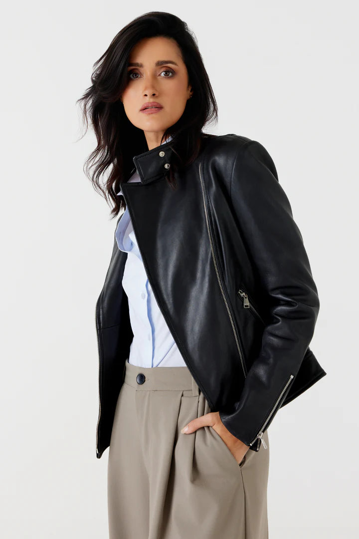 ADELYN Classic Lamb Leather Biker Jacket