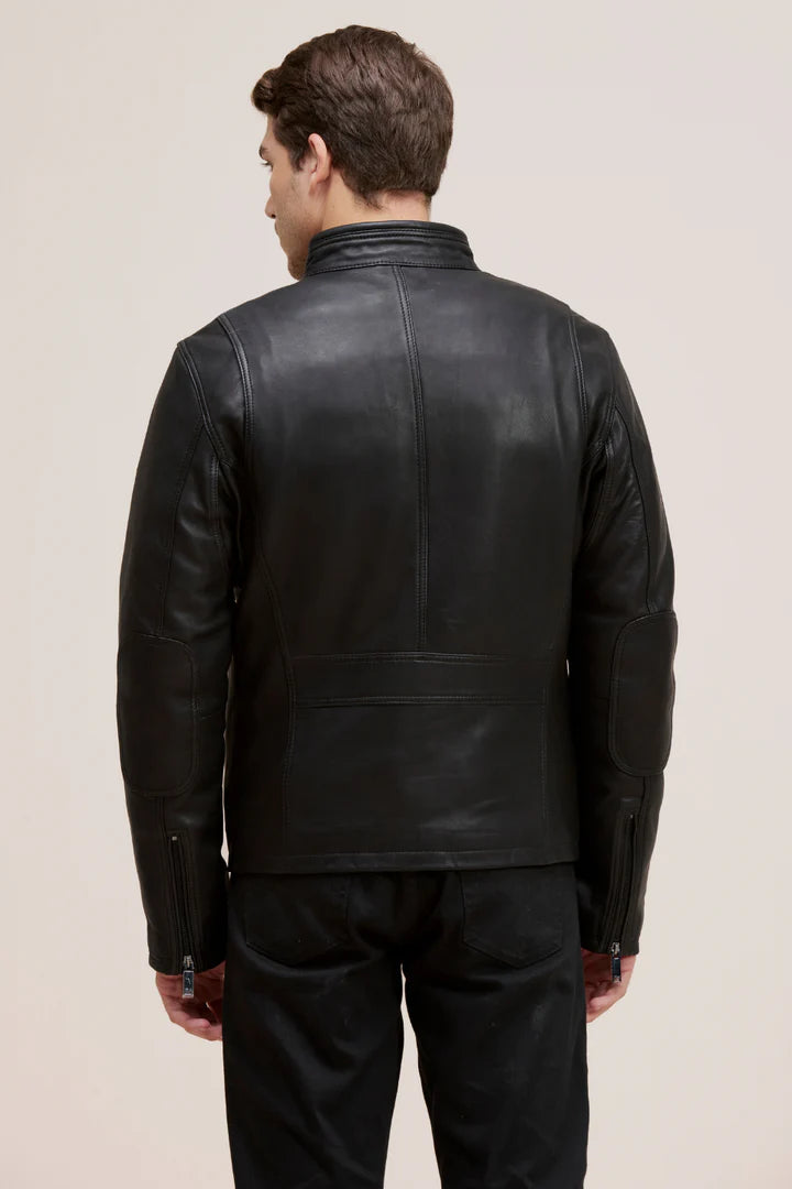 BOWEN Moto-Style Lamb Leather Bomber Jacket