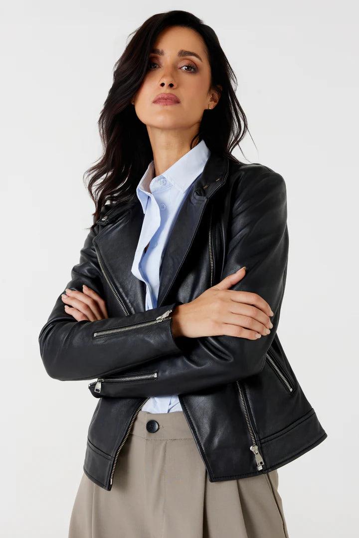 ADELYN Classic Lamb Leather Biker Jacket
