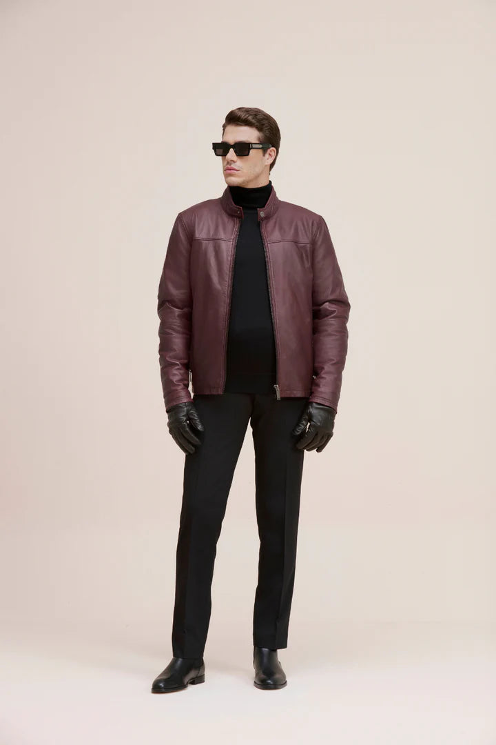 BOWEN Lamb Leather Moto Bomber Jacket
