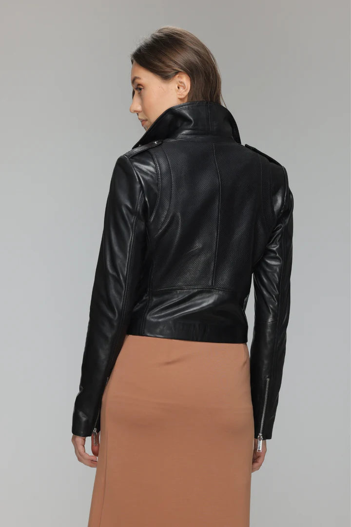 DARIA Cropped Lamb Leather Moto Jacket