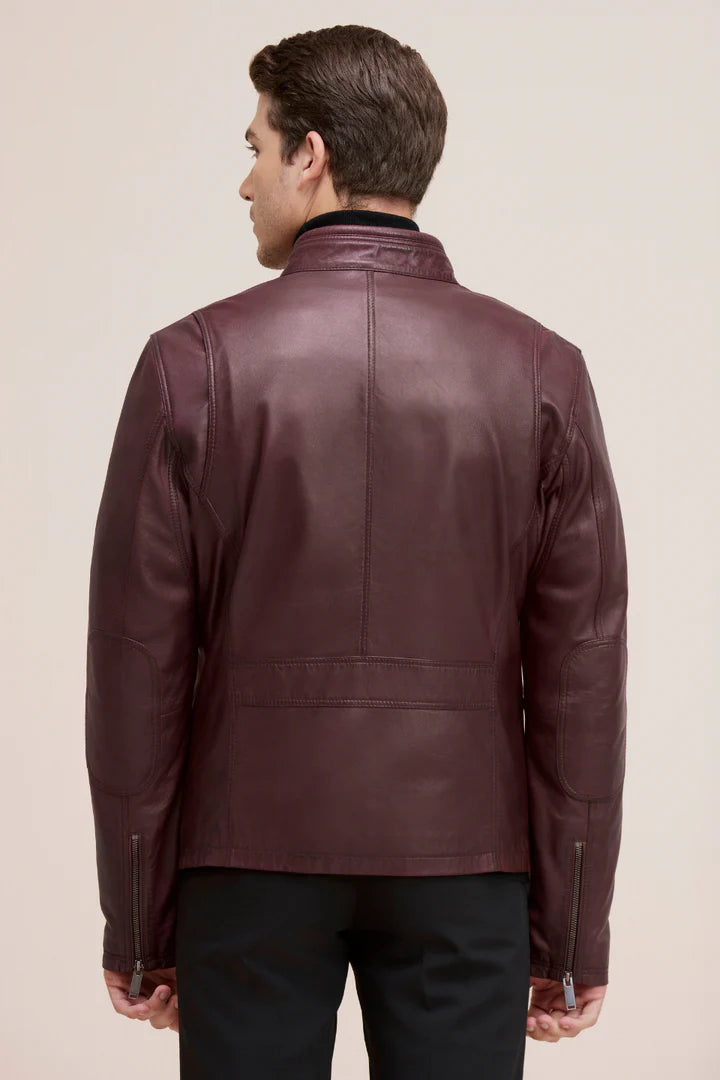 BOWEN Lamb Leather Moto Bomber Jacket