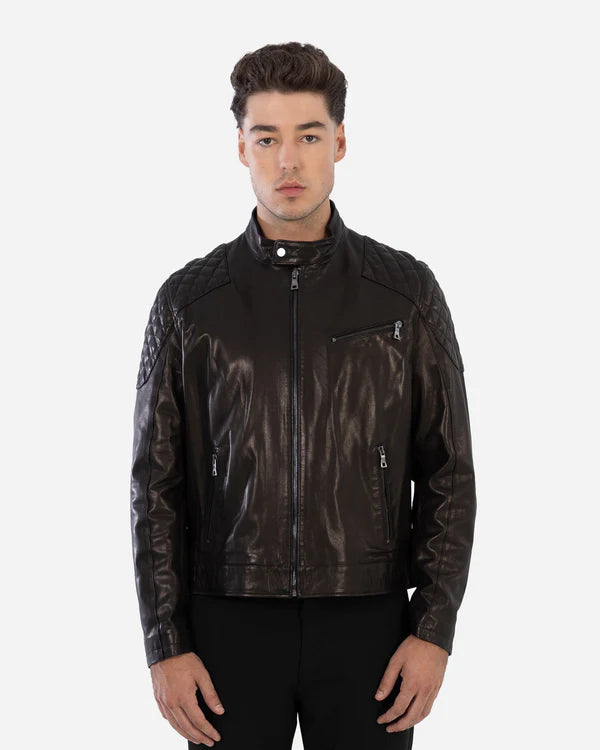 MILAN – Dark Brown Lambskin Moto Leather Jacket