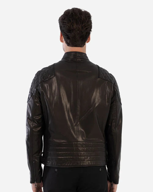 MILAN – Dark Brown Lambskin Moto Leather Jacket
