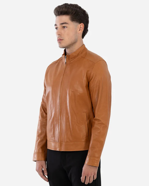 CRUZ – Classic Tan Lambskin Leather Jacket
