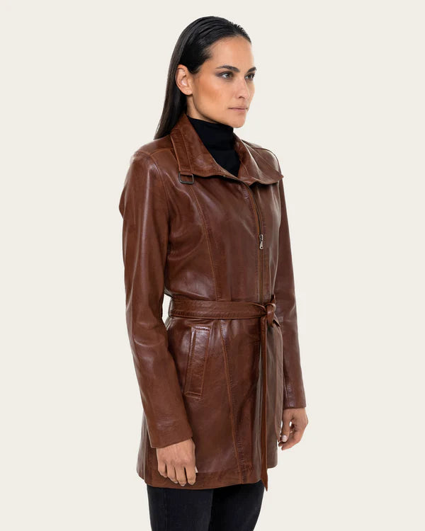KASHA – Women’s Genuine Lambskin Leather Trench Coat