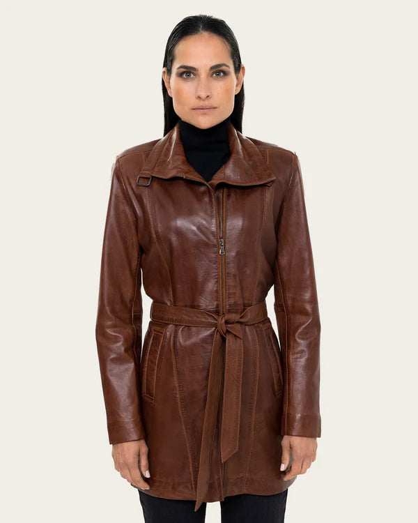 KASHA – Women’s Genuine Lambskin Leather Trench Coat