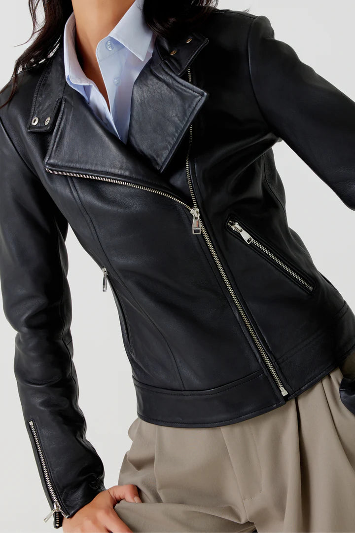 ADELYN Classic Lamb Leather Biker Jacket