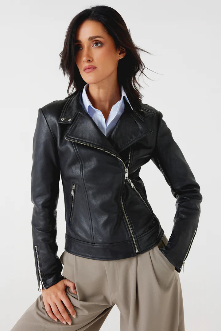 ADELYN Classic Lamb Leather Biker Jacket