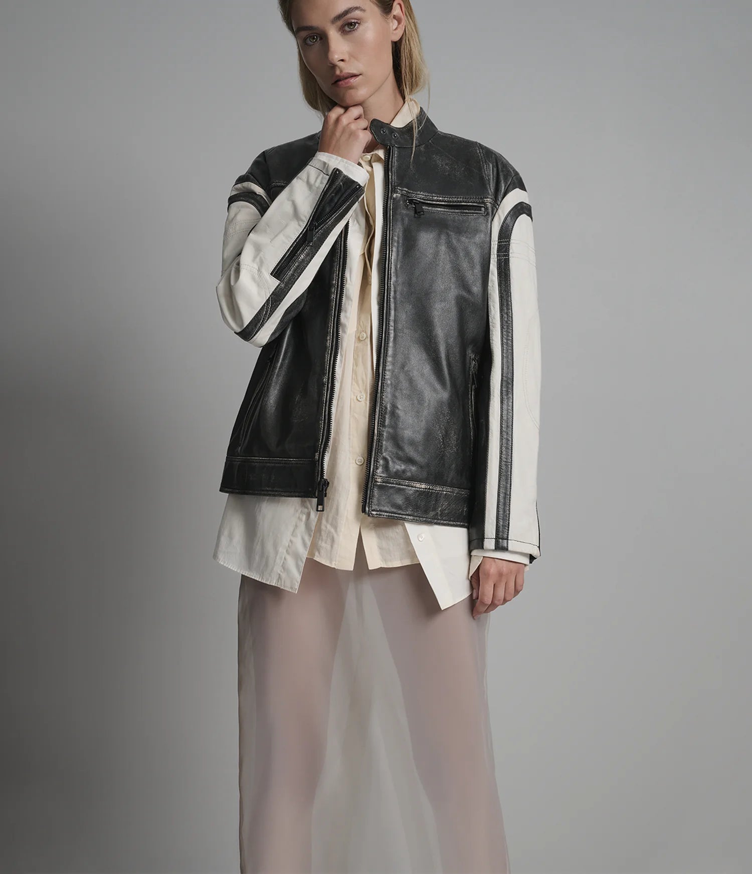 MILLIE – Women’s Oversized Vintage Striped Racer Jacket