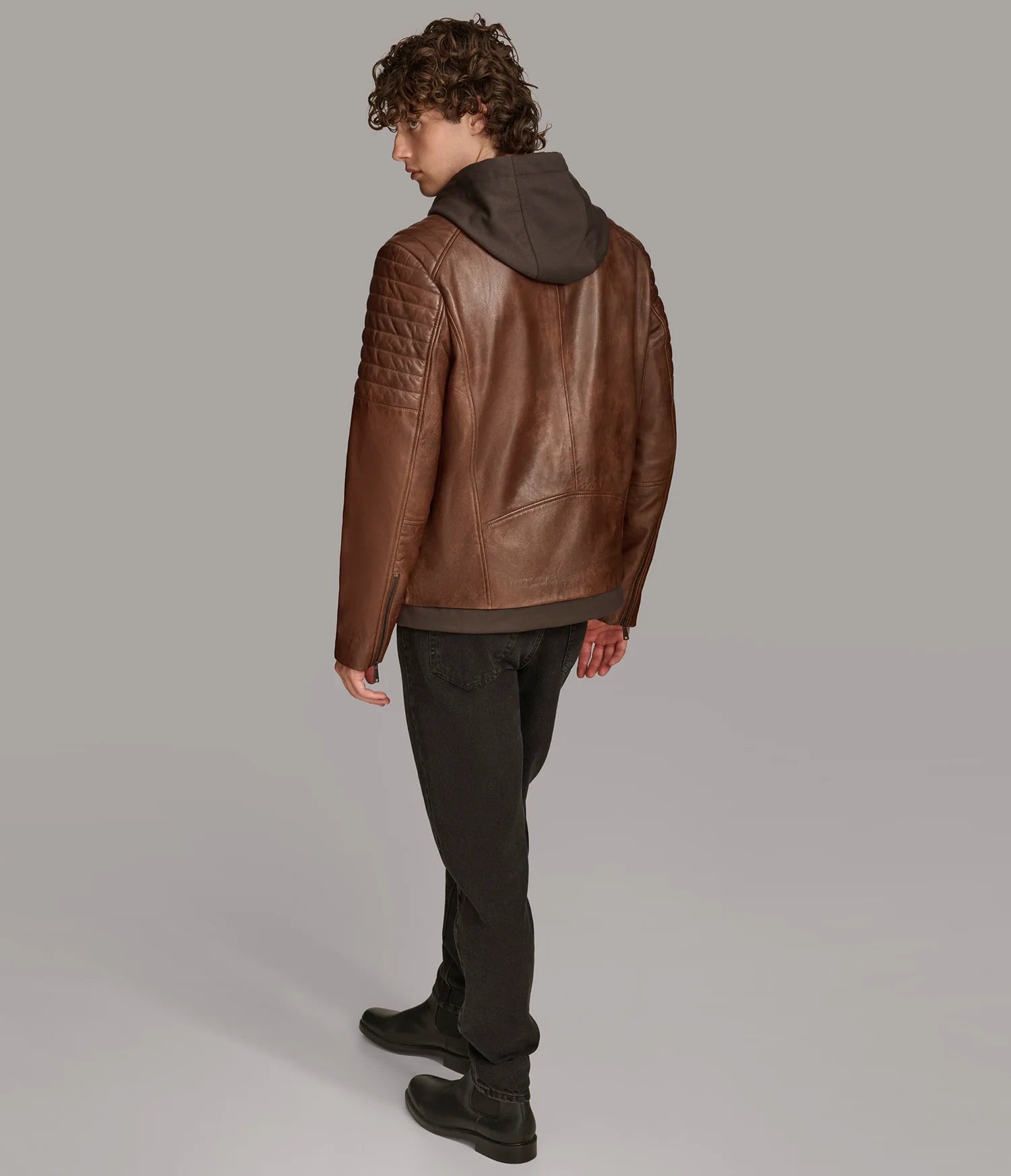 ANDRES – Men’s Leather Moto Jacket with Removable Hood