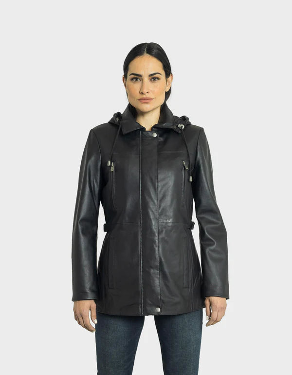 SANDRA – Women’s Black Lambskin Leather Parka